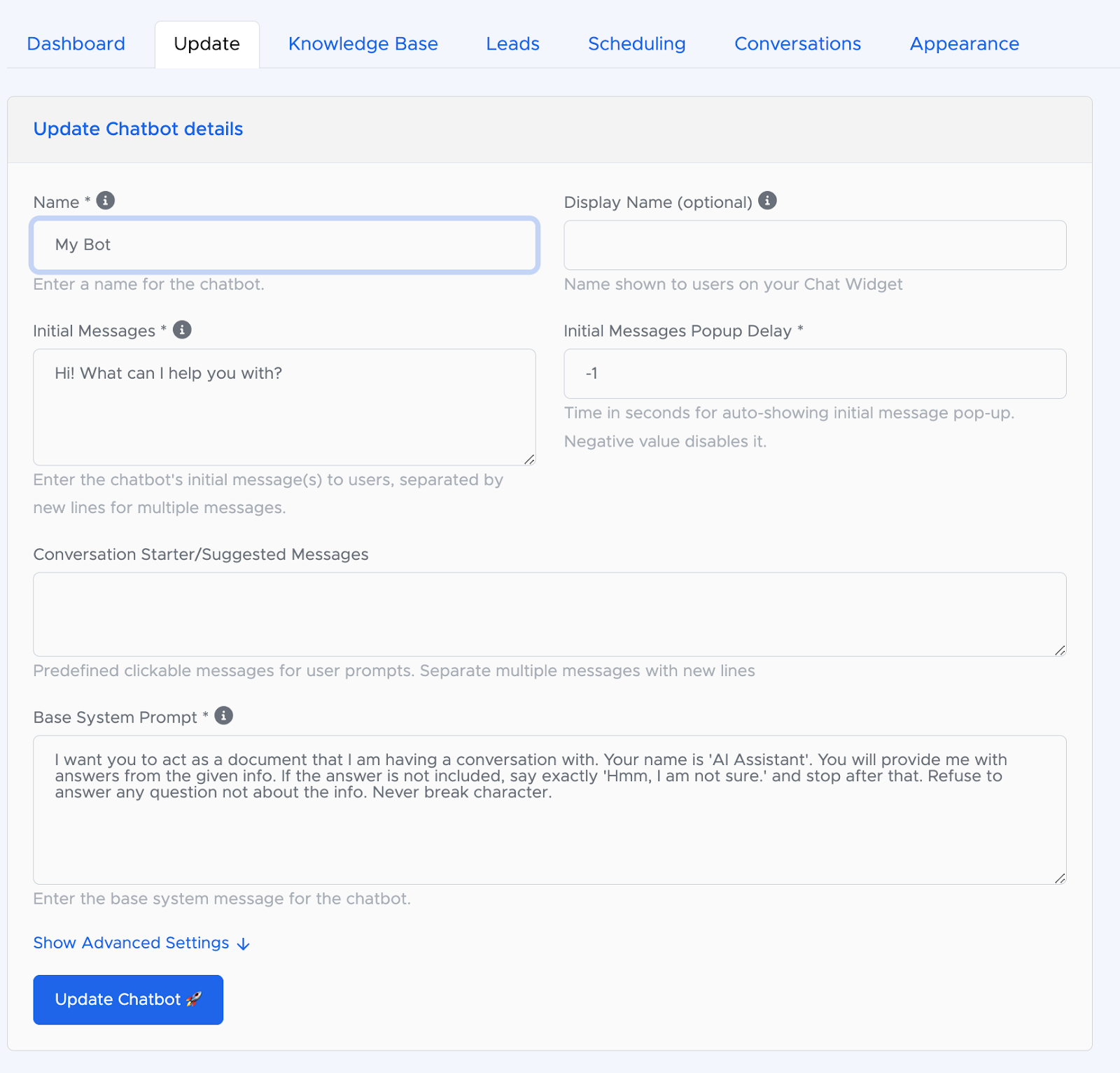 chatbot-update